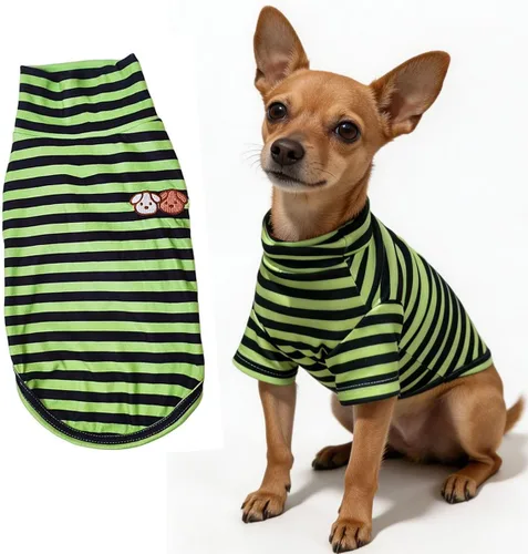 Miniatura 10 de Camisa de cuello alto para perro, lindo bordado de perrito, sudadera súper suave para perro, jersey elástico a rayas para cachorro, para gatos