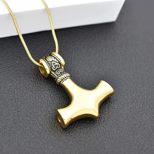 Miniatura 22 de Collar de urna de talismán de martillo de Thor vikingo nórdico para cenizas, acero inoxidable para hombre, joyería de cremación vintage, amuleto