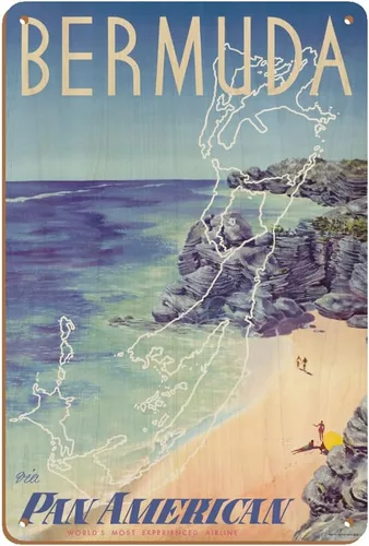 Miniatura 5 de Pacifica Island Art Bermuda - via Pan American World Airways - Póster vintage de viaje de aerolínea por Loweree c.1953 - Cartel de metal vintage