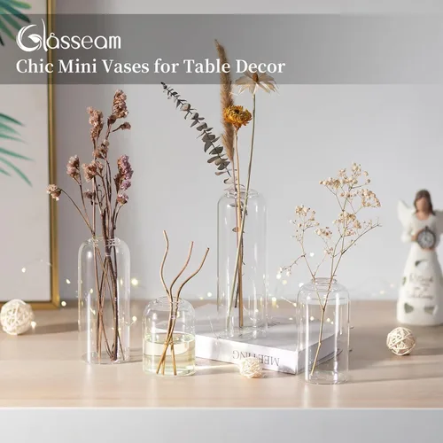 Miniatura 5 de Glasseam Jarrón de cristal para centros de mesa: 12 piezas pequeño florero a granel para un solo ramo de rosas, modernos centros de mesa