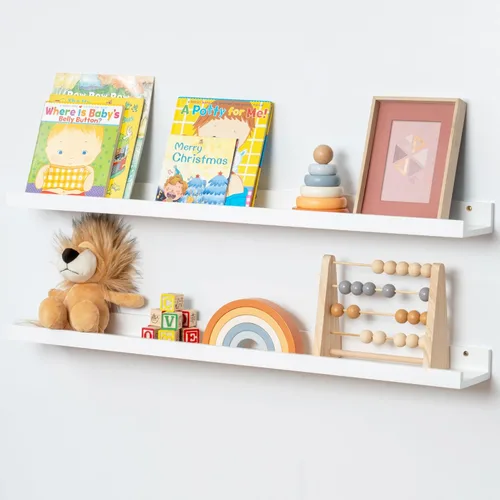 Miniatura 43 de FLYJOE Estante de repisa de fotos para pared, 24 pulgadas de madera de fresno maciza, estantes para libros de guardería, estantes flotantes