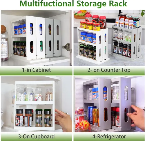 Miniatura 6 de Dutiplus Organizador de especias de 3 niveles, gabinete de almacenamiento giratorio y tirado para encimera de cocina, baño, 10.8 pulgadas de alto x