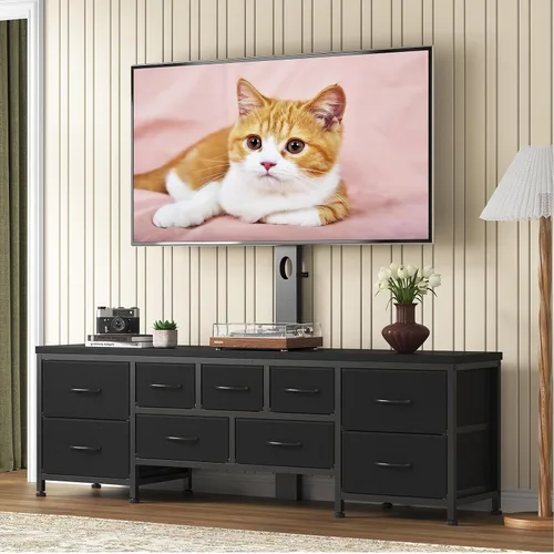 Miniatura 9 de Soporte de TV con soporte y 9 cajones de tela, soporte universal para TV de 32 a 75 pulgadas, centro de entretenimiento moderno, consola multimedia