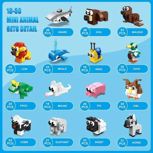 Miniatura 5 de HOGOKIDS 30 paquetes de recuerdos de fiesta para niños – 867 piezas de bloques de construcción de animales pequeños para premios de aula, rellenos