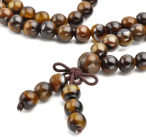 Miniatura 10 de Jovivi Collar tibetano de 0.236 in 0.315 in, 108 cuentas de piedras preciosas naturales de ojo de tigre de oración Mala