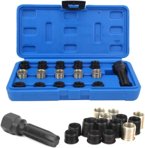 Kit de reparación de roscas de bujía, herramienta de reparación de roscas de bujía M14x1.25, kit de reenhebrado portátil de acero al carbono para
