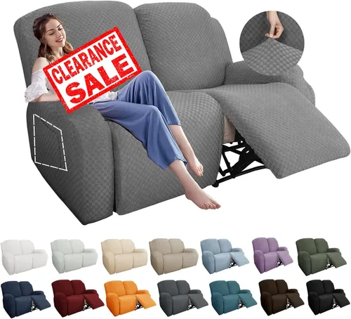 Miniatura 19 de YEMYHOM Funda elástica de 4 piezas para silla reclinable de jacquard con bolsillo lateral, antideslizante, ajustable, protector de muebles con parte