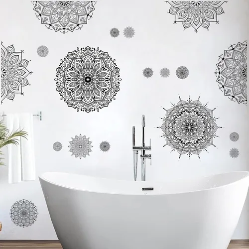 Miniatura 5 de Kazova 20 calcomanías de pared de mandala grande, 20 unidades, 2 hojas, color negro, calcomanías de mandala boho para dormitorio, sala de estar