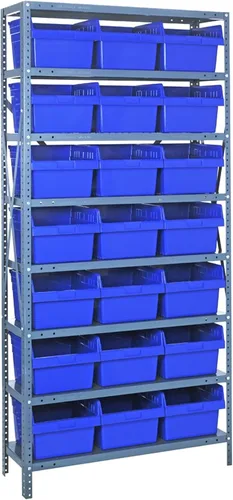 Miniatura 7 de Quantum QSBU-245BK Heavy Duty Shelving Unit with (7) Shelves and (24) QUS245 Black Bins for Garage Warehouse Storage Distribution 400 lb Load