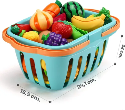 Miniatura 6 de LESUTER TOYS - 70 piezas de juguete de corte para la cocina de niños, accesorios de frutas y verduras imaginarias con cesta de almacenamiento