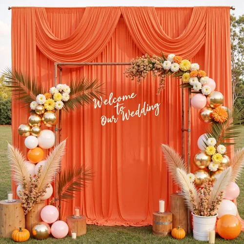 Miniatura 96 de Cortinas de telón de fondo blanco de 30 pies x 8 pies para fiestas de boda, 6 paneles de 5 pies x 8 pies, cortinas de fotografía de poliéster sin