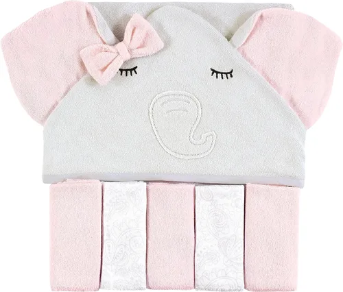 Miniatura 16 de Hudson Baby Toalla unisex con capucha para bebé y cinco toallas pequeñas, diseño de elefante gris con puntos azules, talla única