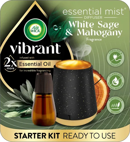 AIR WICK Essential Mist - Kit de inicio vibrante salvia blanca y caoba 3/1 ct.