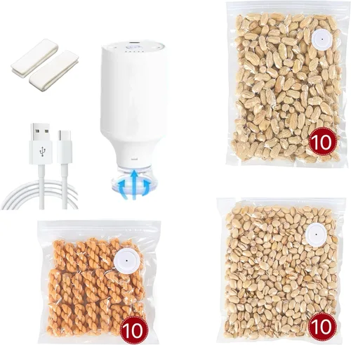 Miniatura 4 de Bolsa selladora al vacío reutilizable para guardar alimentos, 30 bolsas de almacenamiento de alimentos sin BPA, 5 veces más frescas, congelador
