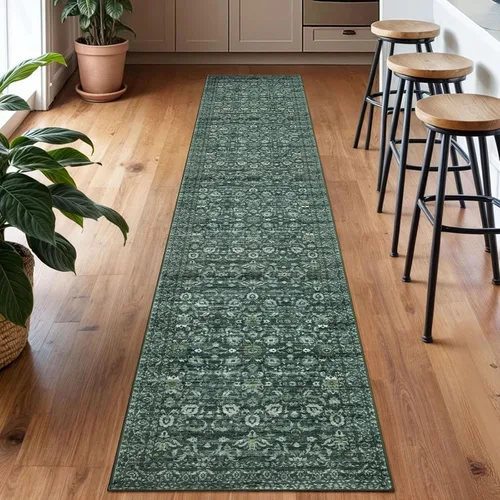 Miniatura 2 de Lansny Alfombra bohemia de 2 x 3 pulgadas, lavable, color negro, azul marino, floral, alfombra de cocina, alfombra de área pequeña de lana