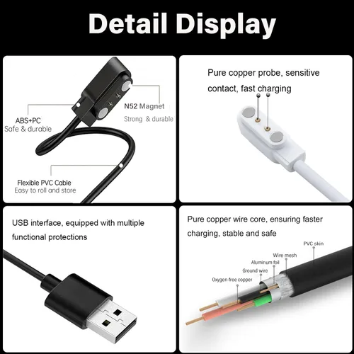 Miniatura 4 de Withit Giga Smart Watch Charger, paquete de 2 [modelo A + modelo B, solo un ajuste] Cable de carga para Withit App Giga Smartwatch Cable de carga