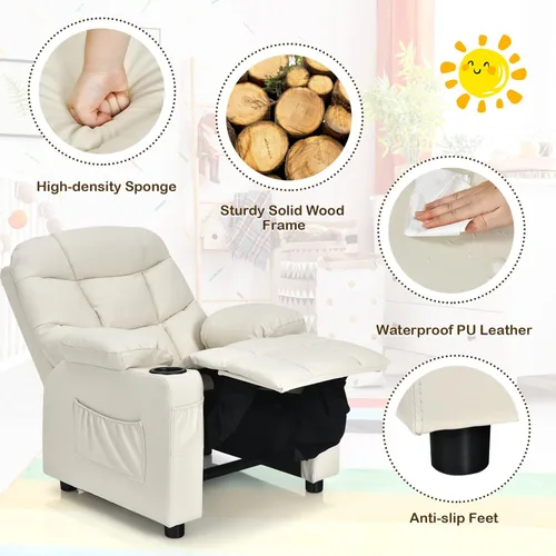 Miniatura 9 de Costzon Silla Reclinable para Niños con Portavasos, Silla de Descanso Ajustable con Reposapiés y Bolsillos Laterales para Habitación de Niños