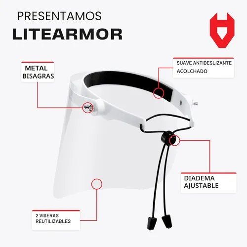 Miniatura 2 de NoCry Máscara de protección facial con diadema ajustable y 2 viseras de plástico reutilizables — Diseño abatible con bisagras de metal duraderas