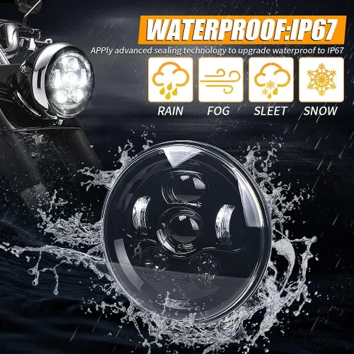 Miniatura 6 de Faro delantero LED de motocicleta de 7 pulgadas y 6 lentes compatible con Harley Davidson Street Glide Road King Electra Glide Fat Boy Heritage Negro