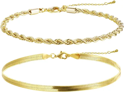 Miniatura 5 de MIDEEO - Pulseras chapadas en oro para mujer, juego de delgadas pulseras de cadena para combinar, de espiga, trenzada, de circonita cúbica