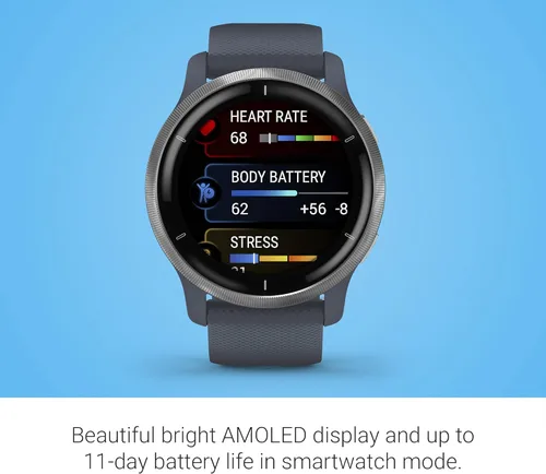 Miniatura 3 de Garmin 010-02430-00 Venu 2, reloj inteligente GPS, monitoreo avanzado de salud, características de fitness, bisel plateado con funda color granito