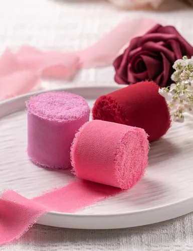 Miniatura 4 de Cinta de gasa, decoración de fiesta del día de San Valentín, 1.5 x 21 yardas, color rosa y rojo deshilachado, cintas de seda hechas a mano