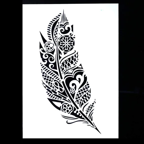 Miniatura 2 de Plantilla decorativa de plumas de mandala para álbumes de recortes, pintura en paredes, muebles y manualidades (tamaño A2)