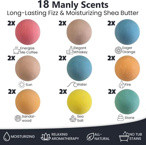 Miniatura 2 de Bombas de baño para hombres, juego de 18 bombas de baño naturales perfumadas fuertes hechas a mano de 2.5 onzas con aromas de aceites esenciales