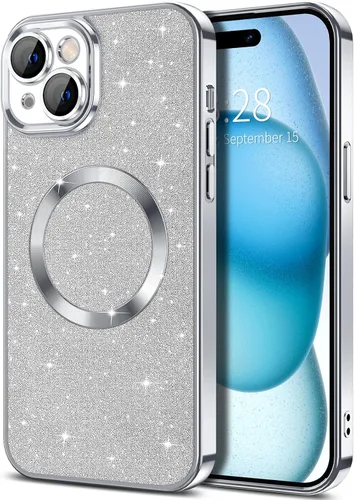 Miniatura 53 de Hython Funda para iPhone 13 Pro Max con purpurina, fundas magnéticas transparentes para teléfono con protector de lente de cámara