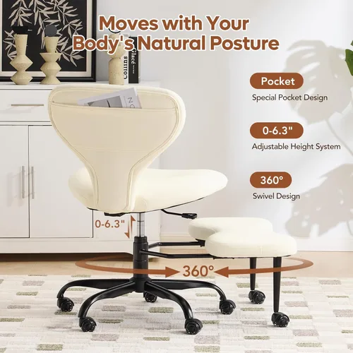 Miniatura 6 de YFO Silla ergonómica de oficina con patas cruzadas y silla de meditación para TDAH con ruedas silenciosas para silla de escritorio de oficina