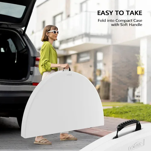 Miniatura 5 de VINGLI Mesa comercial redonda bi-plegable blanca de 48", mesa de comedor/cartas de plástico portátil de 4 pies para cocina o fiesta al aire libre