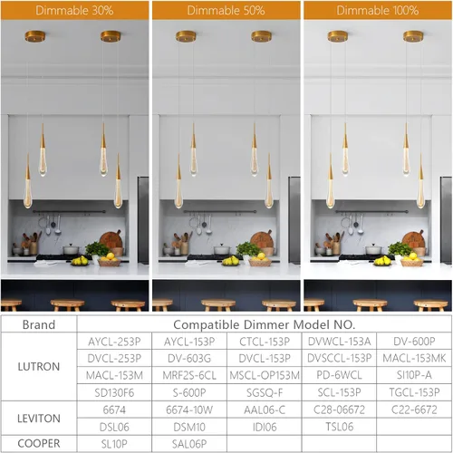Miniatura 4 de LMQNINE Lámparas colgantes de cocina, lámparas LED regulables, modernas, doradas, minilágrimas, de cristal, iluminación colgante para cocina, isla