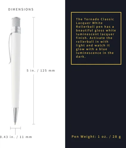 Miniatura 3 de Retro 51 Tornado Classic Lacquer Glow In The Dark White Bolígrafo Rollerball