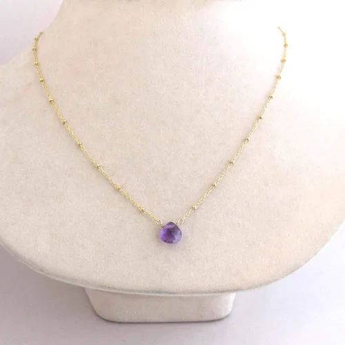Miniatura 6 de Collar con colgante de piedra natal con piedra preciosa genuina, relleno de oro de 14 quilates, 18 pulgadas