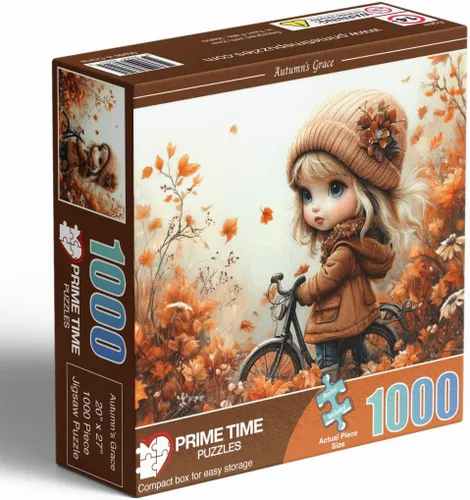 Miniatura 3 de Rompecabezas de 1000 piezas para adultos, linda chica con bicicleta en coloridas hojas y flores de otoño, rompecabezas desafiante perfecto