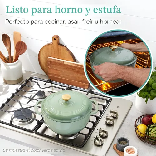 Miniatura 3 de Best Choice Products - Horno holandés redondo de hierro fundido esmaltado de 6 cuartos de galón, utensilios de cocina pretratados de alta