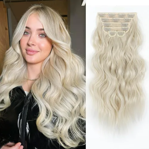Miniatura 28 de Extensiones de cabello con clip de Vigorous de 20 pulgadas, con reflejos rubio playa, extensiones de cabello ondulado largo y suave de cabello