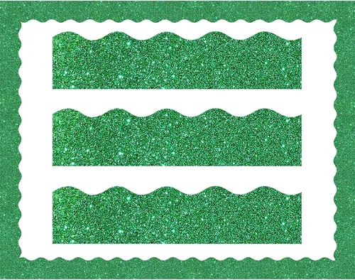 Containlol Bordes de tablero de anuncios con purpurina de 118 pies, 120 hojas festoneadas para decoración escolar, día de San Patricio, regreso a