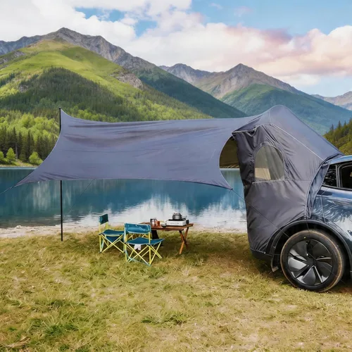 Tienda de campaña con toldo para Tesla Modelo Y 2020-2024, [tela Oxford 420D y UPF 50+ y poliuretano impermeable de 118.110 in] Toldo para portón