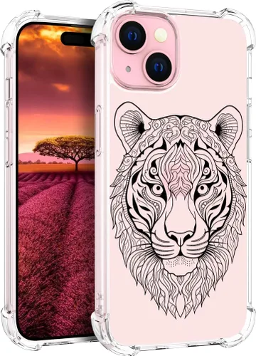 Funda compatible con iPhone 15, bonita funda transparente para mujer, funda de silicona transparente para teléfono, color negro, tigre poderoso