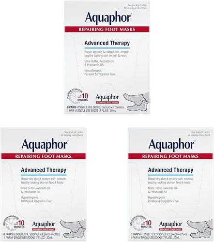 Miniatura 6 de Aquaphor Mascarillas reparadoras para pies, calcetines hidratantes para pies secos, tratamiento hidratante para el cuidado de los pies con aceite