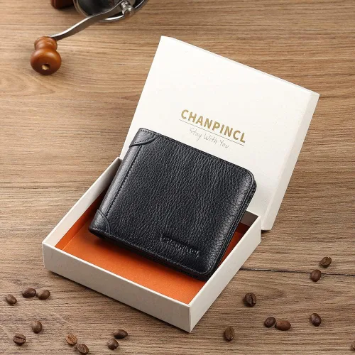Miniatura 12 de Billetera de piel triple con bloqueo RFID para hombre con 2 ventanas de identificación, 2 compartimentos para efectivo, 6-8 ranuras para tarjetas