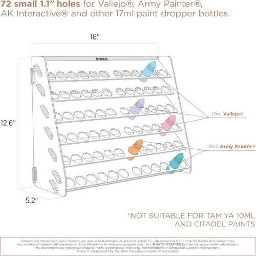Miniatura 2 de Soporte para pintura acrílica, 72 agujeros, compatible con botellas Vallejo de 0.6 fl oz, adecuado para DnD, Warhammer, Pathfinder y otras figuras