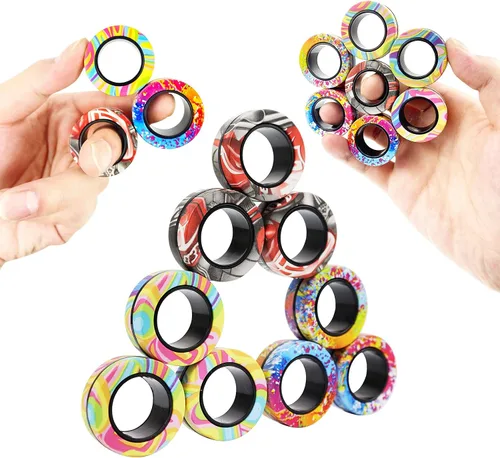 Miniatura 11 de Juego de anillos magnéticos giratorios, 12 piezas de anillos con imanes que brillan en la oscuridad para entrenamiento, alivia el autismo
