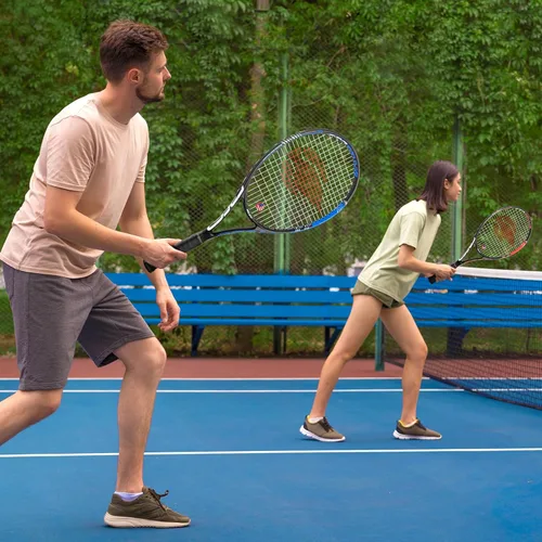 Miniatura 6 de Raqueta de tenis para 2 jugadores adultos, perfecta para principiantes y jugadores profesionales, raqueta de tenis de velocidad de 27", incluye