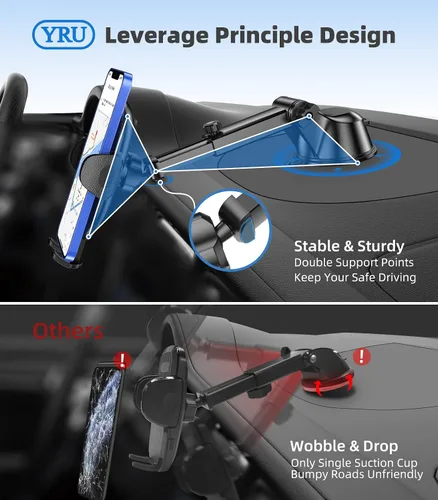 Miniatura 4 de YRU Soporte universal mejorado para teléfono para automóvil, giratorio en 360°, fuerte succión, soporte de ventilación para iPhone 17 16 Pro Max