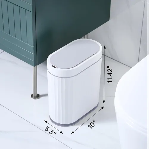 Miniatura 2 de ELPHECO Cubo de basura para baño con sensor de movimiento, cubo de basura automático, cubo de basura inteligente de plástico delgado con tapa