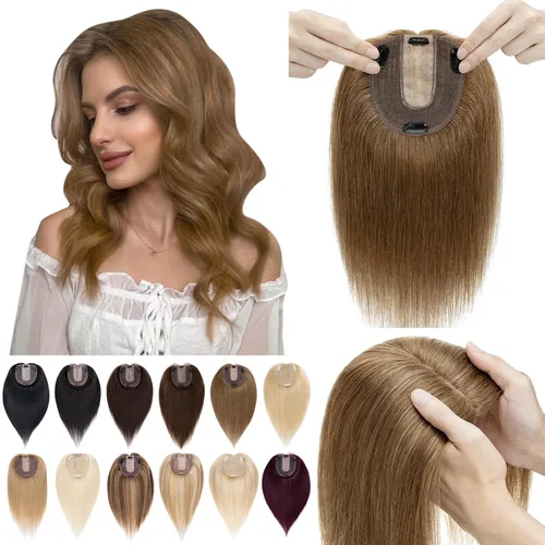 Miniatura 10 de SEGO Peluquín para mujeres, cabello humano real sin flequillo, 130% de densidad, base de seda de 10 * 12 cm, cabello Remy con clip, piezas