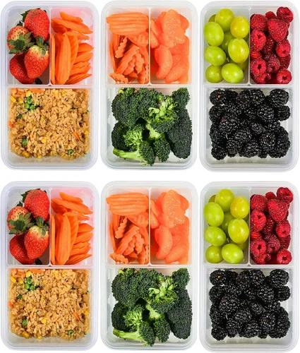 Miniatura 9 de Lonchera Bento para niños y adultos, contenedor reutilizable para preparación de comidas, contenedor de 3 compartimentos con tapa hermética