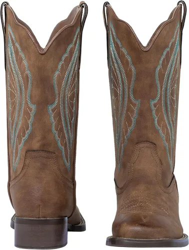 Miniatura 2 de J's.o.l.e Botas vaqueras para mujer, punta cuadrada, pantorrilla ancha, botas vaqueras bordadas